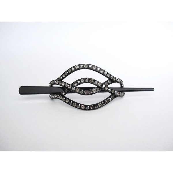 Silver and gray crystal art deco black acrylic hair slide stick clip barrette