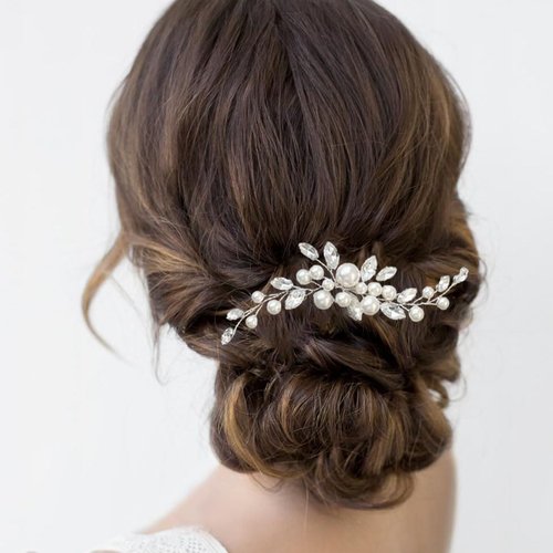 ALUINN Pearl Bride Hair Pins for Bride Crystal Wedding Bridal Headpieces Leaf Hair Accessories Rhinestone Hair Piece for Women Bridesmaid （silver ）