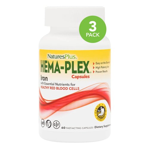 NaturesPlus Hema-Plex Iron - 60 Fast-Acting Capsules, Pack of 3-85 mg Elemental Iron + Vitamin C ...