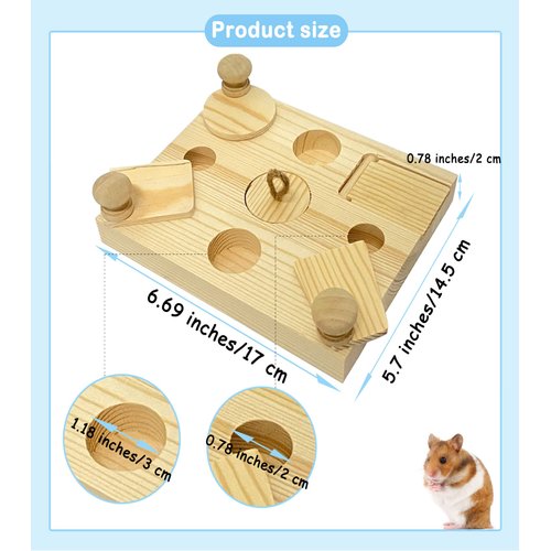 MUYG Wooden Hamster Foraging Toys,Enrichment Foraging Toy Guinea Pig Interactive Hide Treats Puzzle Snuffle Game Small Animal Chew Toys for Chinchilla Rat Bunny Hedgehog Gerbils