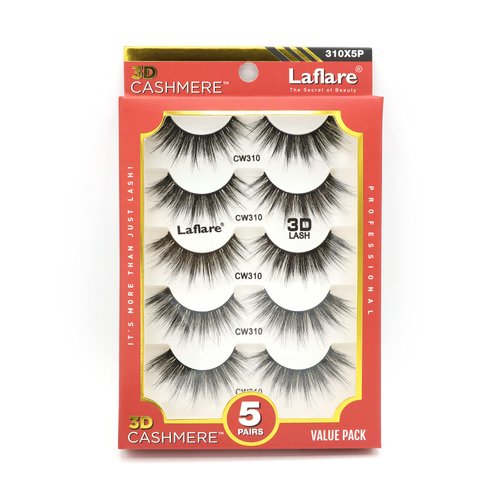 Laflare 3D Cashmere False Eyelashes Multipack, Ultra Soft, Glam, Luxurious, Cruelty-Free, Reusable, Fake Eyelashes 5 Pairs Value Pack (310X5P)