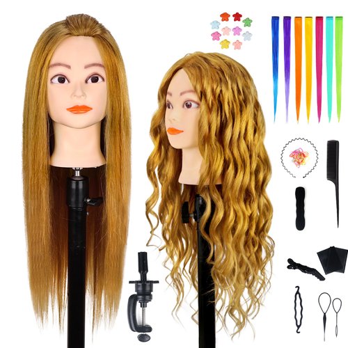 MYSWEETY 26 Inch Long Hair Mannequin Head 80% Real Human Hair, Cosmetology Mannequin Head for Styling Practice on Braiding Manikin Doll Head with Clamp Holder & DIY Hair Braid Set