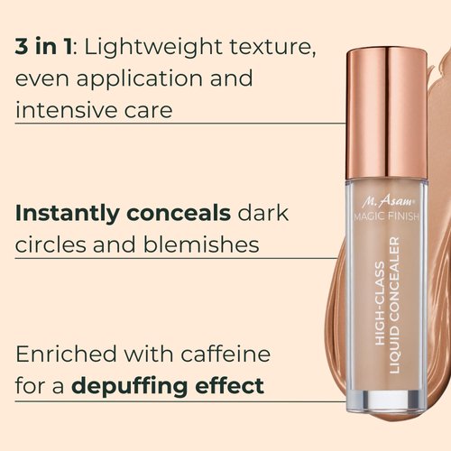 M. Asam MAGIC FINISH HIGHCLASS LIQUID CONCEALER Beige (0.13 fl oz) - 4-in-1 Concealer With Mimic-Lift complex & High Coverage For Dark Circles & Blemishes, Vegan Make Up With Illuminating Pigments