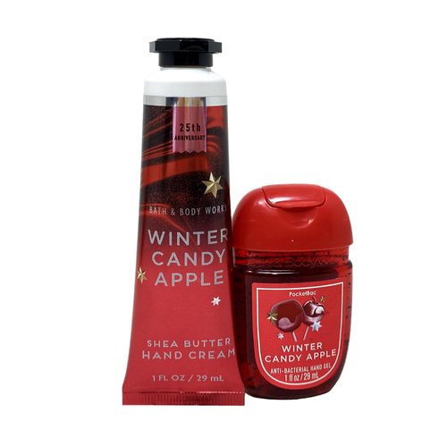 Bath & Body Works Winter Candy Apple Mini Hand Care Gift Bag Set - Hand Cream and Hand Gel - with a Natural Oats Sample Soap