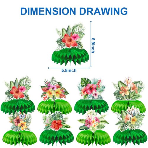 8Pcs Hawaii Luau Party supplies set Honeycomb Centerpieces Double Sided Table Topper for Hawaii Luau Party Decorations (Hawaii Luau)