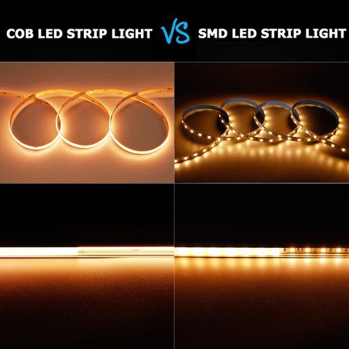 KXZM 24V COB LED Strip Light Warm White 3000K 5M/16.4ft 2400LEDs 4500Lm Uniform Glow CRI 93+ Flexible IP20 Not Waterproof LED Tape Lights for DIY Cabinet Bedroom Kitchen Home Decor(No Power Supply)