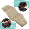 YoungSee Weft Real Human Hair Extensions, Highlight Sew in Real Hair Extensions Warm Ash Blonde Highlights Bleach Blonde Straight Weft Extensions Human Hair Sew in Extensions 14Inch 100G