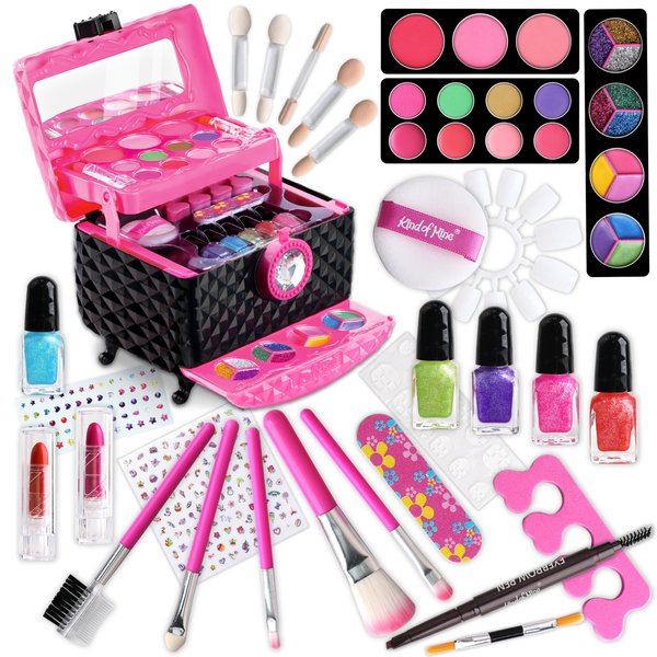 Makeup Kit for Kids, FunKidz Washable Play Pretend 60 PCS Cosmetic Toys Make Up Box Gift for Little Girls Ages 6-12