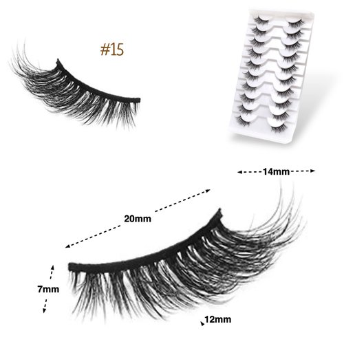 CB Value Pack 20 Pairs/ 2 Trays 3D Fluffy Half Lash Strip, 3/4 Length Cat-Eye False Eyelashes, Black Band Natural Look Wispy Soft Strip Lashes, Multiple Styles, 15 & 33