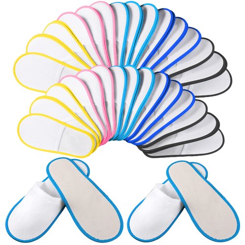 Geyoga 30 Pairs Spa Slippers Disposable Slippers Non Slip Unisex Closed Toe Disposable Slippers for Home Spa Travel Hotel Massage Wedding Supplies, 2 Size(Yellow, Lake Blue, Light Blue, Pink, Gray)