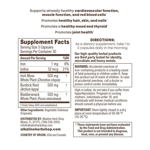 Sea Moss, Burdock Root & Bladderwrack Supplement 90 Capsules