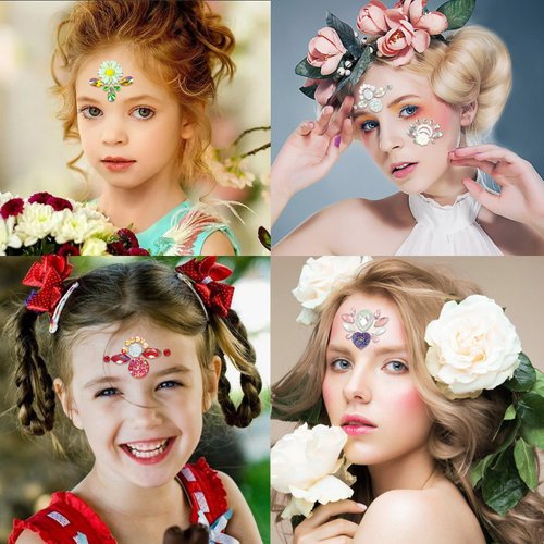 16 PCS Face Eyes Gems Tattoo Stickers 3D Flowers Rhinestone for Women Eyebrow drill Glitter Eyeliner Eyebrow Makeup Festival Party Decoration Body Art Decals Decorations Accessory
