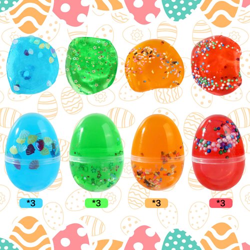 JDSTY 12Pack Easter Basket Stuffers Easter Eggs Slime Packs Stress Relief Colorful Slime for Boys Girls Easter Basket Gifts Fillers for Easter Party Favor Gifts
