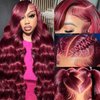 Lukymart 28 Inch 99J Burgundy Lace Front Wigs Human Hair 13x6 HD Transparent Body Wave Lace Front Wigs Human Hair Pre Plucked 99j Burgundy Red Wine Glueless Human Hair Wigs for Women