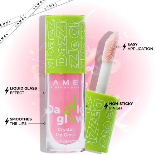 Lamel Dazzle Glow Crystal Clear Lip Gloss - Hydrating Lip Gloss - Non Sticky Lip Gloss - Colored Lip Gloss - Lip Gloss Color - Mini Lip Gloss - Moisturizing Lip Gloss - №405 Cotton Candy