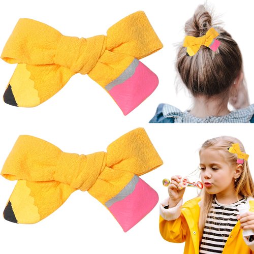 Back to School Hair Clips Pencil Hair Bows Ponytail Holder Yellow Bow Hair Clips for Baby Girls&#39; ...