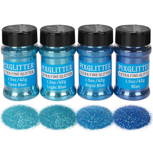 PIXGLITTER 4 Colors Fine Glitter Powder, Craft Glitter Powder Shake Jar for Resin Jewelry Art Crafts Making, Cosmetic Glitter for Nail Body Hair 1.5oz/Bottle (All Blue Set)
