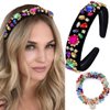 Firuilo Baroque Colorful Headband Crystal Rhinestones Hairband with Beaded Hair Ties Bejeweled Wide Head Band for Women and Girls