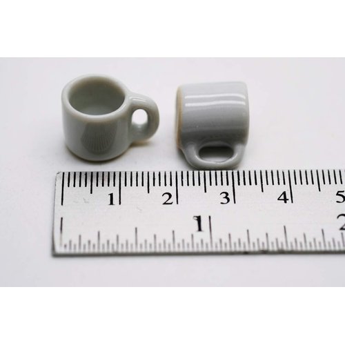 10 White Gray Coffee Mug Tea Cup Appro Size 1.2 Cm Dollhouse Miniatures Food Kitchen