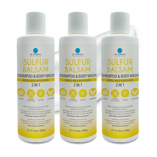 Dr. Robaina Sulfur Shampoo and Body Wash - Psoriasis Shampoo | Soothes Itching, Flaking, Scaling & Redness, Helps Avoid Recurrences | Skin Care Product Suitable for Sensitive Skin | 24 oz