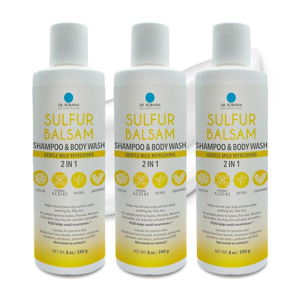 Dr. Robaina Sulfur Shampoo and Body Wash - Psoriasis Shampoo | Soothes Itching, Flaking, Scaling & Redness, Helps Avoid Recurrences | Skin Care Product Suitable for Sensitive Skin | 24 oz