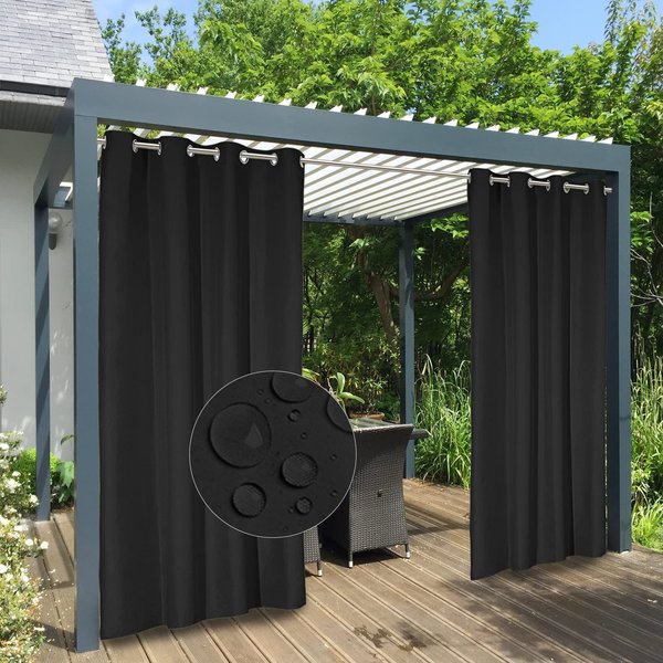 Easy-Going 100% Waterproof Outdoor Curtains Windproof Weatherproof Porch Curtains, Premium Thick Outdoor Privacy Grommet Top Panels for Patio, Gazebo and Pergola, 2 Panels, 54x84 inch, Black