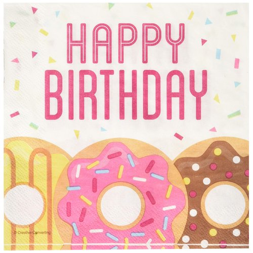 Creative Converting Donut Happy Birthday Lunch Napkins Party Supplies, Multicolor ,5"