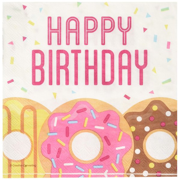 Creative Converting Donut Happy Birthday Lunch Napkins Party Supplies, Multicolor ,5"