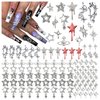 XIYONALI 124PCS Star 3D Nail Charms for Acrylic Nails, Silver Nail Gems Alloy Starburst Nail Accessories, Nail Rhinestones for Nail Art Supplies Manicure Craft DIY