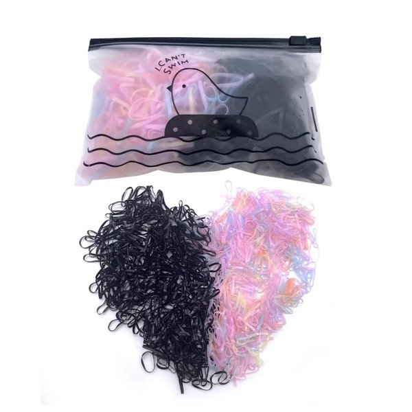 OOTDAY Mini Rubber Bands, Hair Ties No Damage(1000PCS), Rubber Bands for Hair, Small Hair Ties, Ponytail Holders for Women and Kids Braids Hair Clear, Jelly and Black