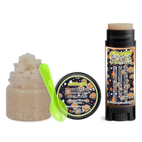 Gimme Gimme S'Mores Soothing & Luscious Lips by OverSoyed Exfoliator & Chapped Lip Repair Lip Care Combo | Artisan Handcrafted to Order Toasted Marshmallow Chocolate Graham Cracker Flavored Exfoliating Sugar Lip Scrub & Lip Moisturizer Balm Gift Set
