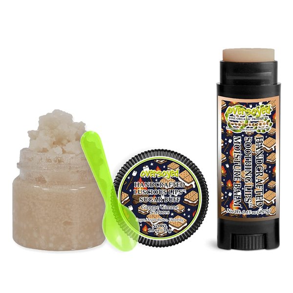 Gimme Gimme S'Mores Soothing & Luscious Lips by OverSoyed Exfoliator & Chapped Lip Repair Lip Care Combo | Artisan Handcrafted to Order Toasted Marshmallow Chocolate Graham Cracker Flavored Exfoliating Sugar Lip Scrub & Lip Moisturizer Balm Gift Set