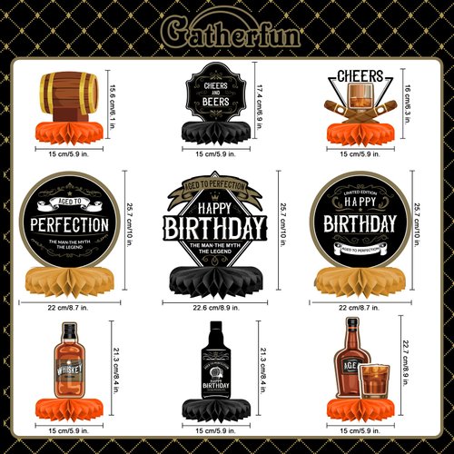 Whiskey pattern Birthday Party Decorations for MenTable Centerpiece Whiskey Honeycomb Table Toppers for 30th 40th 50th 60th 70th 80th Birthday decorations