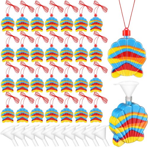 Yinkin 30 Pcs Shell Sand Art Bottle Necklaces Sand Art Craft Kit for Kids Craft Party Supplies Party Favors DIY Art Activity Group Included 10 Pcs Small Clear Plastic Mini Funnels, Sand Not Included