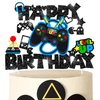 Video Game Happy Birthday Cake Topper Glitter Game Controller Cake Pick Decoration Gamer Birthday Cake Decorations for Video Game Controller Themed Kids Birthday Party Baby Shower Supplies (Black)