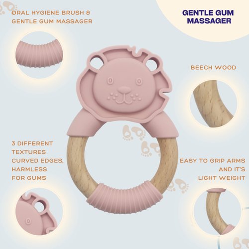 SofiAl Premium Baby Teething Toys, Silicone Teether Pain Relief for Babies, Baby Chew Toy Soothe, Sore, Cooling Gum Chew Toy, Hand Pacifier, BPA Free, Fridge and Sterilizer Safe (Lion)