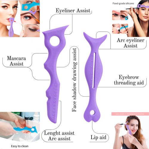 2 pcs Eyeliner Stencils Makeup - Create Perfect Winged Eyeliner Tool, Silicone Makeup Stencil, Eyeshadow Stencil, Silicone Eyeliner Tool, Eyeliner Stencils For Eyes Wing (Light Purple)