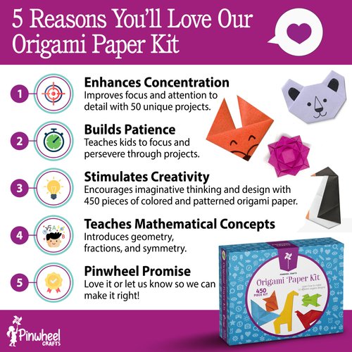 Origami Paper Kit - 50 Projects, 450 Sheets of Colored and Patterned Paper - Hours of Creative Fun for Kids and Adults