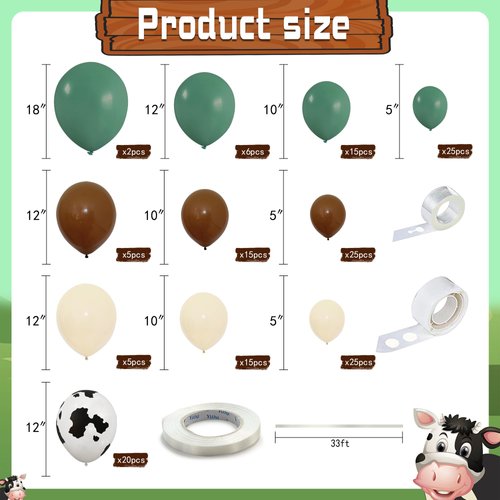 158 PCS Green Cow Balloons Arch Garland Kit Cow Party Decorations for Baby Shower Birthday Farm Western Cowboy Theme Party Supplies Decorations
