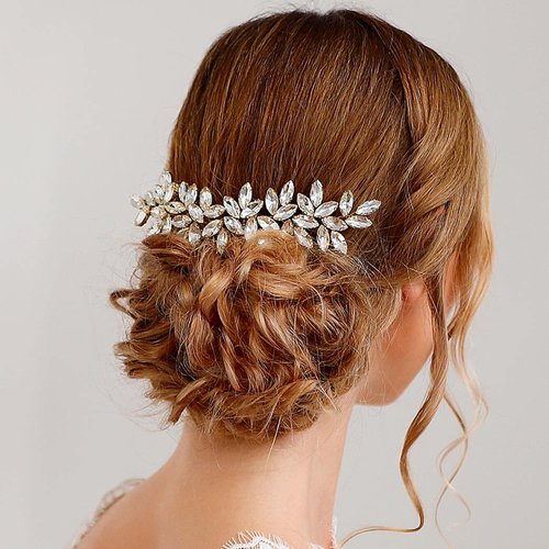 Jeairts Rhinestone Wedding Hair Comb Gold Bridal Hair Pieces Sparkly Crystal Bride Hair Jewelry Decorative Wedding Hair Accessories for Women and Girls