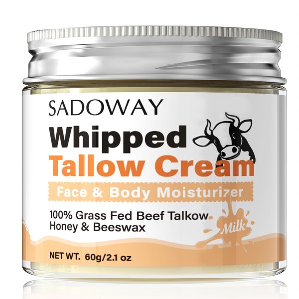 SADOWAY Beef Tallow for Skin: Handmade Beef Tallow for Face - Organic Grass-Fed Whipped Beef Tallow and Honey Balm Tallow Face Moisturizer Smooth Soft for Dry Skin
