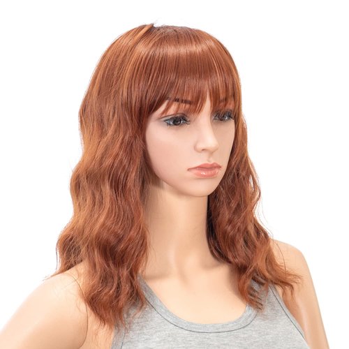 SWACC Short Curly Wavy Bob Wig with Bangs Synthetic Medium Shoulder Length Hair Wig for Women wit...