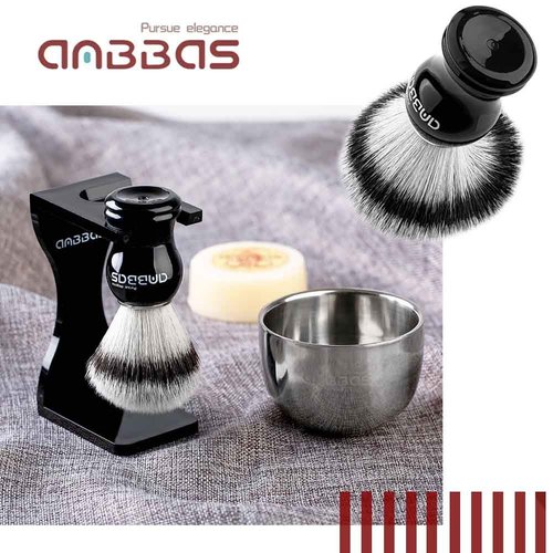 Anbbas 3IN1 Shaving Brush Set Synthetic Badger Hair with Stainless Steel Shaving Bowl,Black Acrylic Shaving Stand Holer for DE Razor Men Traditional Shave