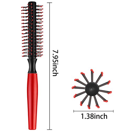 Boao Hair Brush, 8 Row Quiff Roller Mini Round Hair Brush Anti-Static Round Hairbrush Non-Slip Circle Hairbrush for Blow Drying, Pink