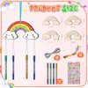 TREACLUB 12 Pack DIY Wind Chime Kits for Kids, Make Your Own Rainow Wind Chime DIY Coloring Star Moon Sun Make A Wind Chime Kits Wooden Arts and Crafts Birthday Gifts for Girls Boys