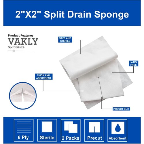 Split Drain Sponge Gauze 2x2 Sterile 6 Ply Pads [Pack of 70] Absorbent Precut 2"X2" Non-Woven Slit Bandage for I.V. Tracheostomy - 35 Packs of 2 Pre Cut Bandages + 1 Roll of Medical Tape