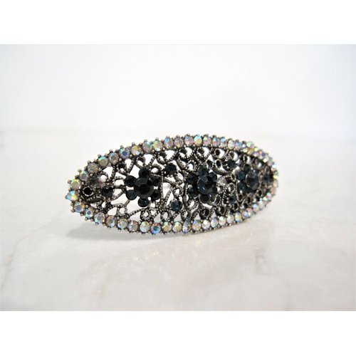 Small blue crystal flower filigree hair barrette clip bridal clip bridal