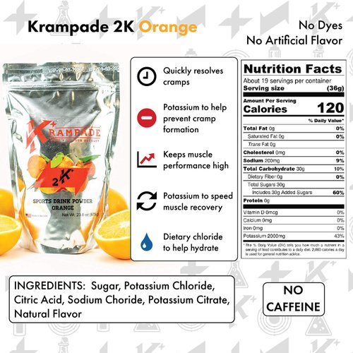 Krampade Electrolytes Powder Potassium Supplement - 2000 mg K+, 2X More Than Coconut Water | Cramp Relief and Prevention | Hydration Powder