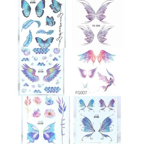 6 Pack Face Temporary Tattoo Waterproof Funny Makeup Tattoo Stickers on Face Eye Mouth Forehead Body Gradient Butterfly Wing Tattoo Eye Makeup DIY Stage Sticker