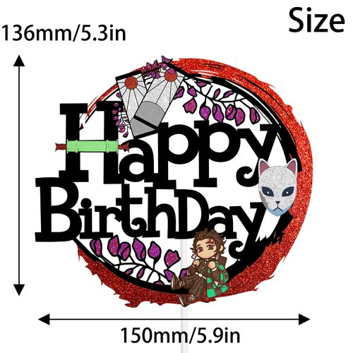 Happy Birthday Cake Topper for Anime Theme Black Glitter Boy Girl Party Decorations - Anime party Decorations Supplies